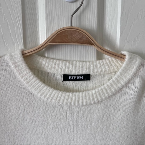 Ivory Crewneck Oversized Knit Sweater Dress - Picture 3 of 8